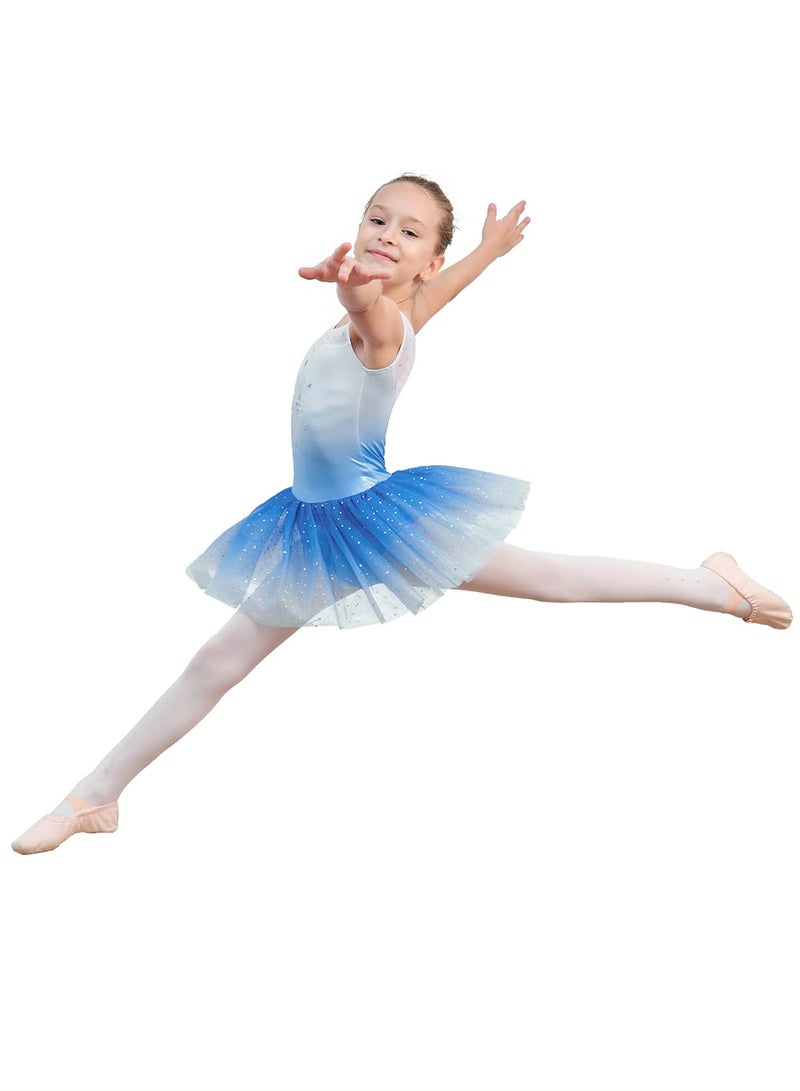 EQSJIU Dance Dress Ballet Tutu Gymnastics Leotard With Skirts Dresses For Girls Size 9-10 Years Old Blue Snowflake Dance Performance - Image 4
